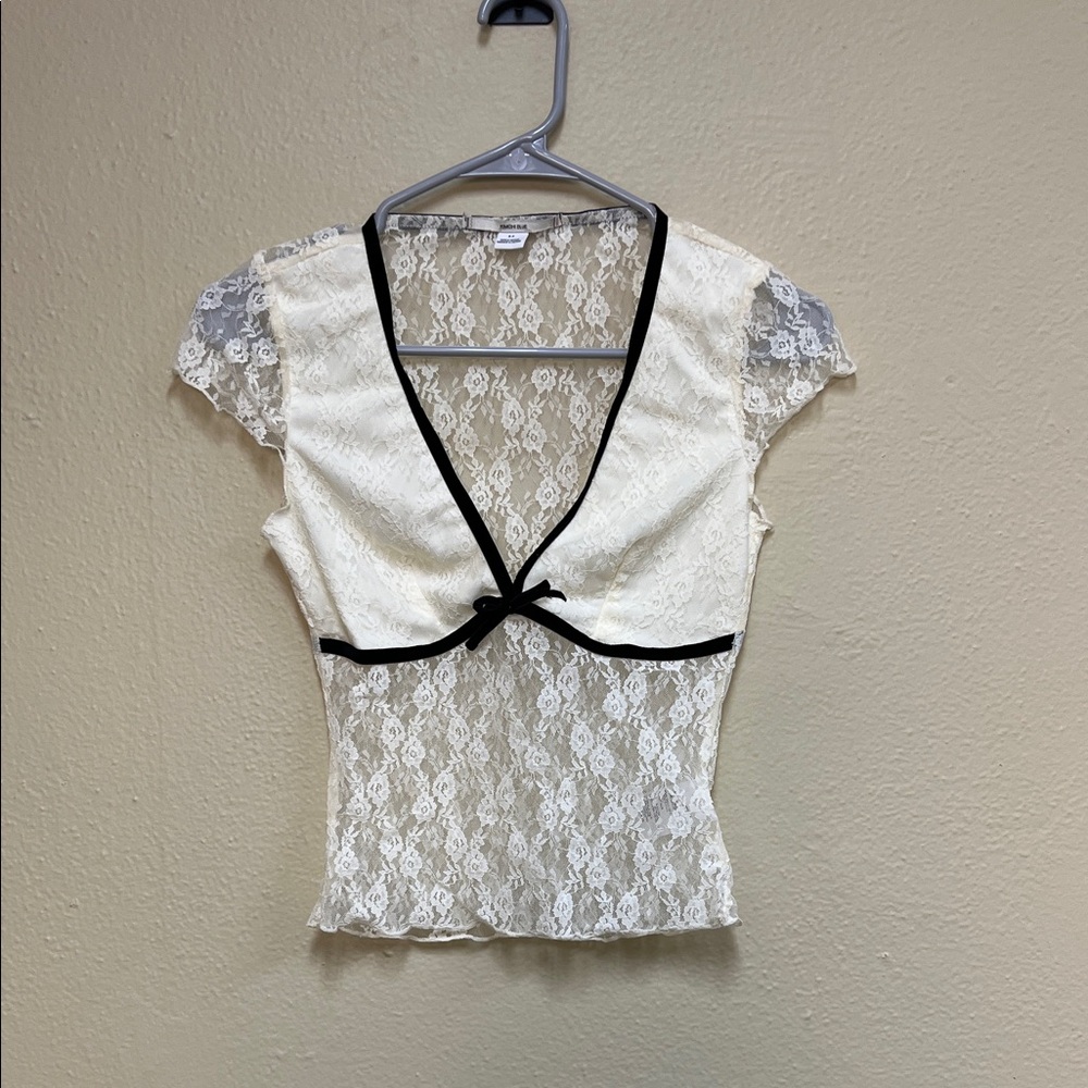 KIMCHI Cream Lace Top with Black Trim